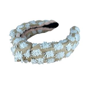 Frilly Headband White Raffia Coquette Girly Feminine Knotted